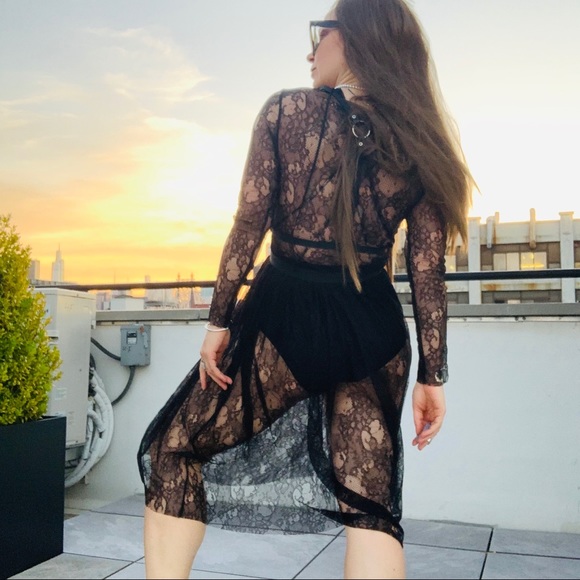 Zara Transparent Black Lace Tutu Mesh Midi Dress - Picture 15 of 16